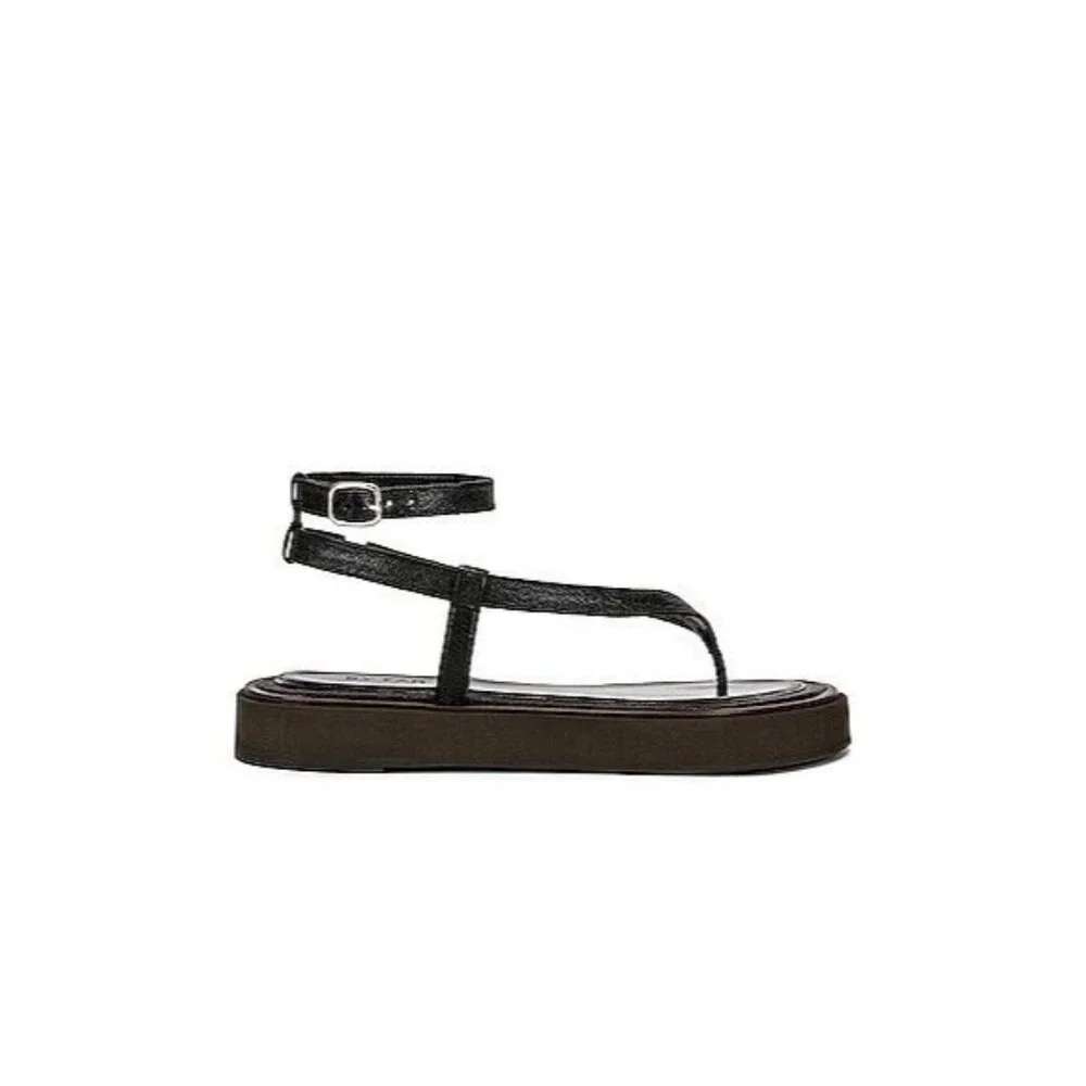 BY FAR Cece Grained Leather Sandals Black